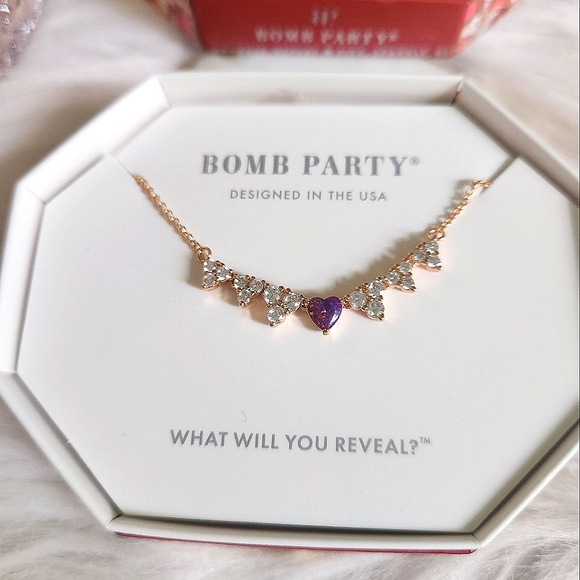 NWT Bomb Party July Birthday 6236 Ruby Fire Opal Rose Gold-Plated Heart Necklace - Picture 2 of 6